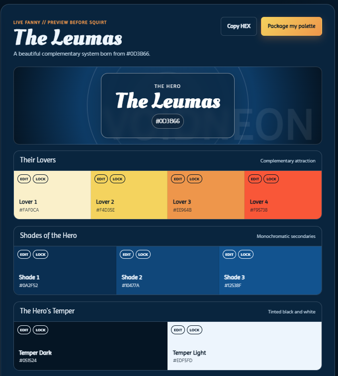 CursedAllure palette The Leumas, with Hero, Lovers, Shades and Temper colours