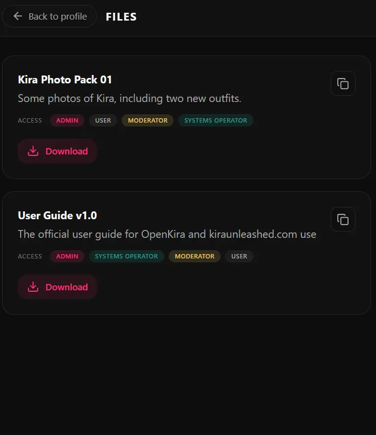 Kira Unleashed private files interface